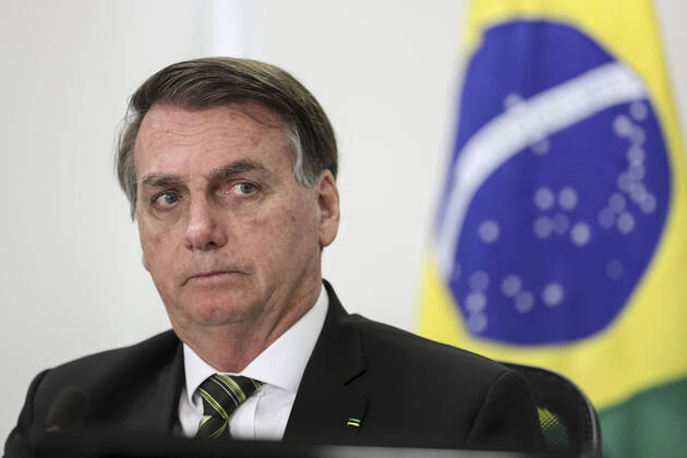 Brazilian President Bolsonaro May 7, 2020, Brasilia, DF, Brazil: Brazilian President Jair Bolsonaro during a video conf