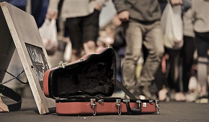 Violin,Case,Opens,For,Donating,Money,And,Coins,On,Street,