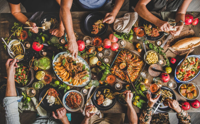 Flat-lay,Of,Family,Feasting,With,Turkish,Cuisine,Lamb,Chops,,Quince,