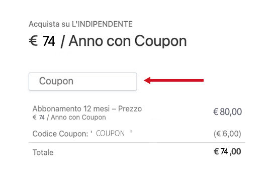Campo inserimento coupon