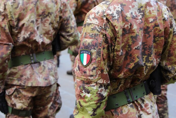 Italian,Army,Soldier,In,Green,And,Brown,Camouflage,Uniform,With